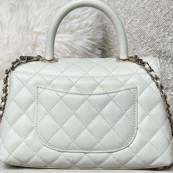 Chanel 21A Coco Top Handle White Caviar Small w/Microchipped Flap Bag - Picture 7 of 10